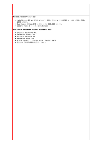 Bala IP 4 Megapixel / Lente 2.8 mm / 30 mts IR / WDR 120 dB / Exterior IP67 / Hik-Connect P2P / H.265+ / PoE / ONVIF