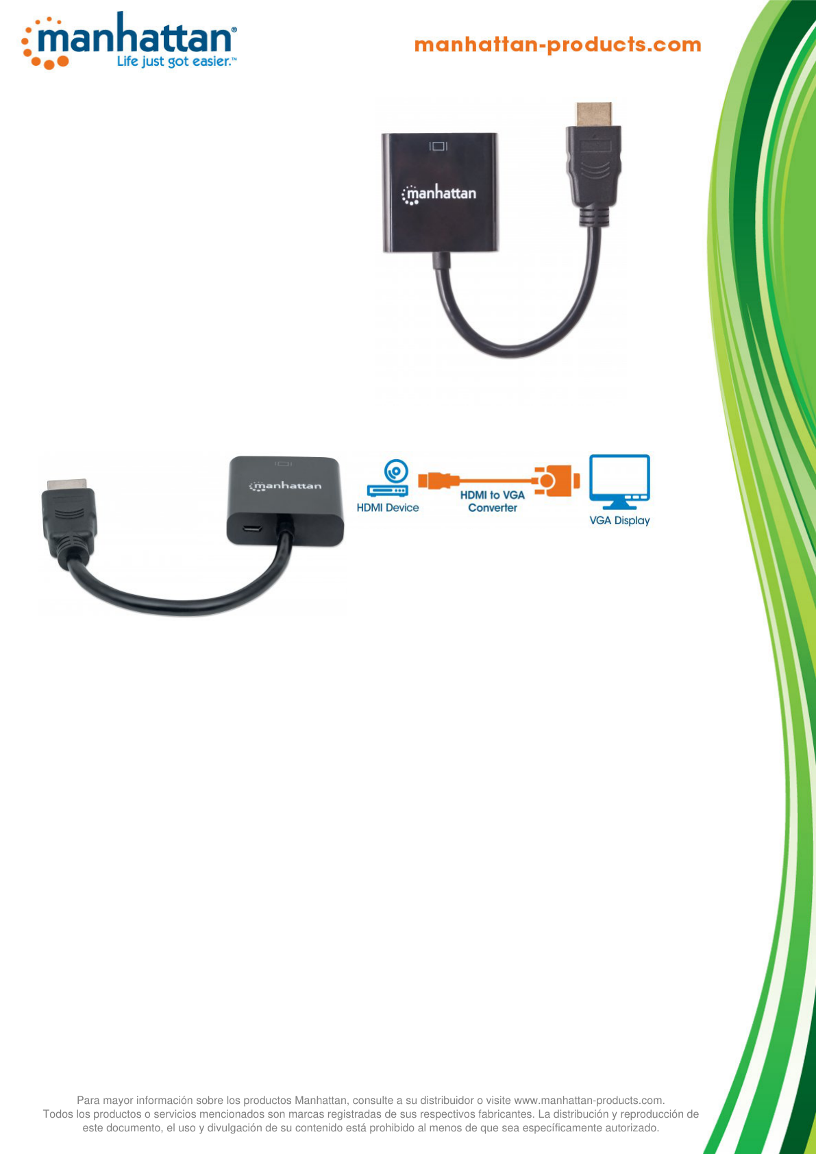 CONVERTIDOR MANHATTAN HDMI MACHO A VGA HEMBRA NEGRO