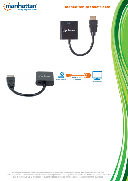 CONVERTIDOR MANHATTAN HDMI MACHO A VGA HEMBRA NEGRO