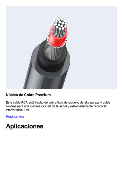 Cable de Audio 2 RCA Macho a 2 RCA Macho / 3 Metros / Color Negro / Alta Calidad /Anillos de goma para asegurar un agarre firme al instalar o quitar el cable