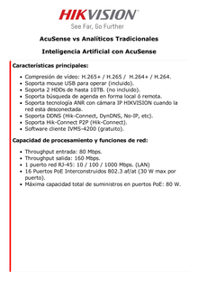 NVR 8 Megapixel (4K) / 8 canales IP / 8 Puertos PoE+ / Soporta Cámaras con AcuSense / 2 Bahías de Disco Duro / HDMI en 4K