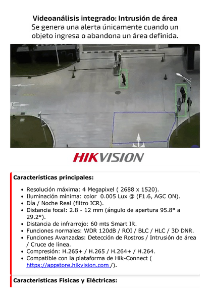 Bala IP 4 Megapixel / Lente Mot. 2.8 a 12 mm / 60 mts IR EXIR / Exterior IP67 / IK10 /  WDR 120 dB / PoE / ACUSENSE (Evita Falsas Alarmas) / Entrada y Salida de Audio y Alarmas / MicroSD / ONVIF / ACUSEARCH