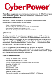 UPS de 8000 VA/8000 W, Online Doble Conversión, 200 - 240 Vac de Entrada, 120 - 240 Vac de Salida, Entrada Hardwired, Onda Senoidal Pura, Torre o Rack de 8 UR, Con 6 Tomas NEMA 5-20R, 3 NEMA L6-30R y Terminal Hardwired