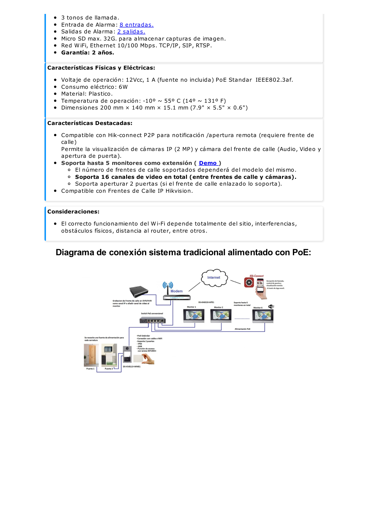 Monitor IP WiFi Touch Screen 7" para Videoportero IP  / Vídeo en Vivo / PoE Estándar / Apertura Remota / Llamada Entre Monitores / Audio de dos vías / Policarbonato