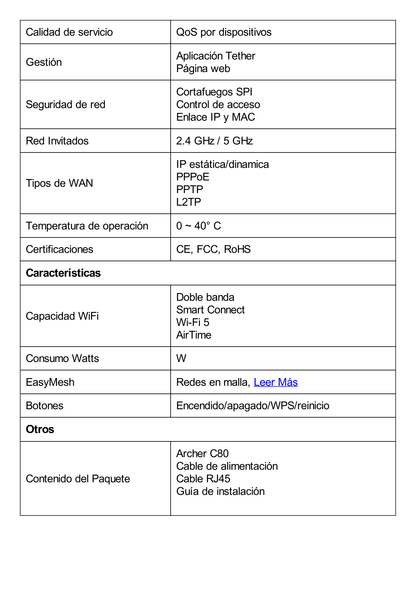 Router inalámbrico WiFi 5 ac / Wave 2 MU-MIMO 3x3 1900 Mbps / Doble Banda 2.4 y 5 GHz / 1 puerto WAN 10/100/1000 Mbps / 4 puertos LAN 10/100/1000 Mbps / Tecnología Smart Connect / Compatible con EasyMesh