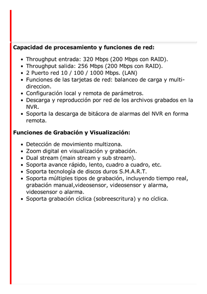 NVR 12 Megapixel (4K) / 64 canales IP / Soporta Cámaras con AcuSense / 8 Bahías de Disco Duro / 2 Puertos de Red / Soporta RAID con Hot Swap / HDMI en 4K / Soporta POS