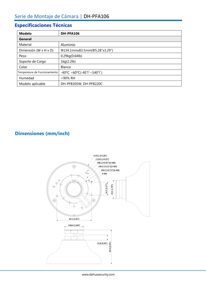 Adaptador Dahua DH-PFA106 para camaras domo fisheye eyeball