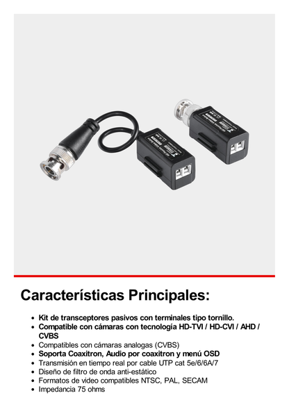 Kit de Transceptores (Baluns) con TERMINALES TIPO TORNILLO, Resolución 4K, Cable flexible COAXIAL Blindado  / COAXITRON / AUDIO POR COAXITRON / Menu OSD /Conector 100% COBRE / Calidad PREMIUM