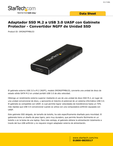 GABINETE STARTECH ADAPTADOR SSD M.2 A USB 3.0 UASP CON GABINETE PROTECTOR-CONVERTIDOR NGFF DE UNIDAD SSD - 1 x BAHIA TOTAL-SOPORTE UASP-SERIA ATA/600 - USB 3.0