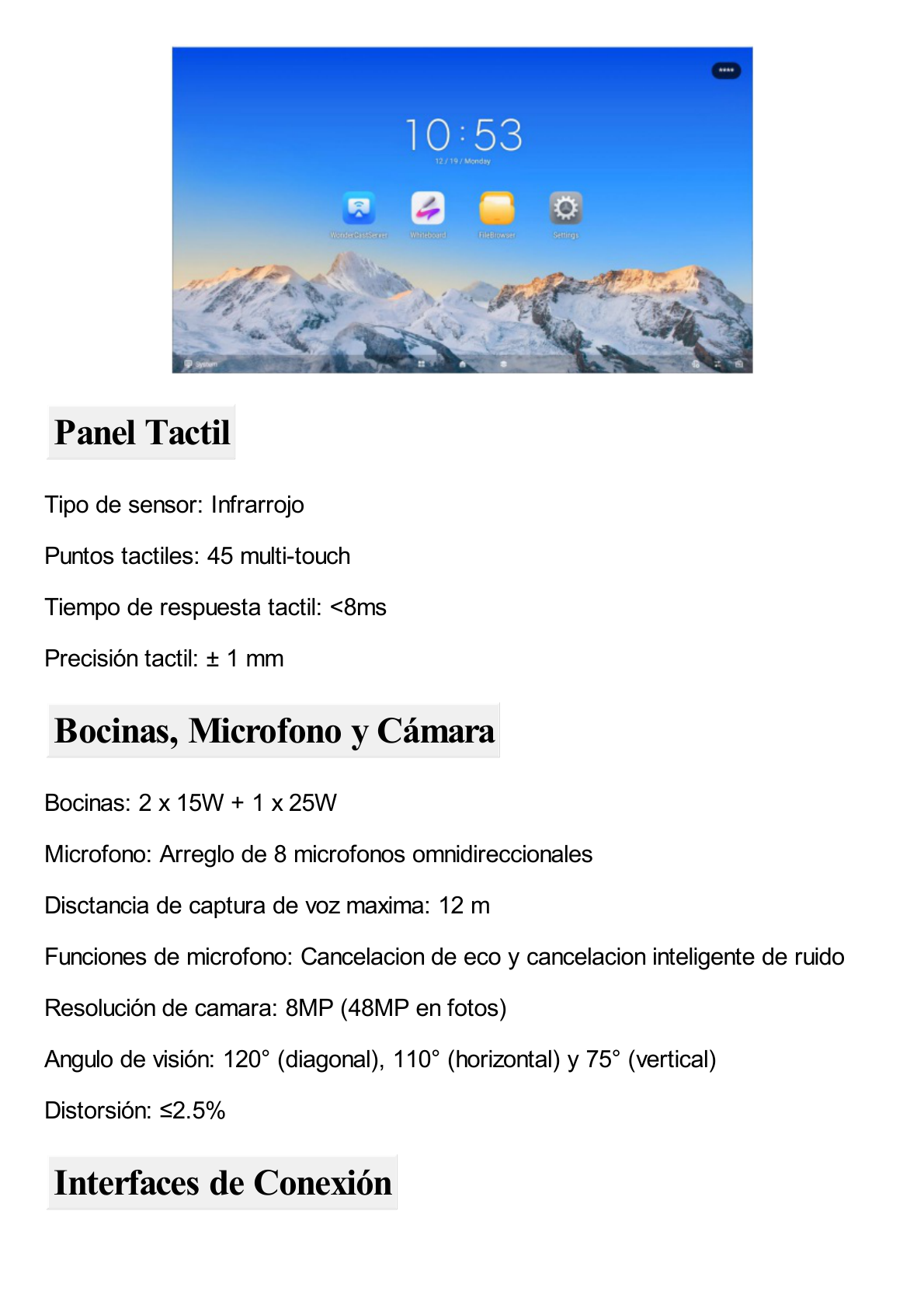 Pantalla Interactiva Touch de 86" Android 13 (Actualizable a Android 14) / Cámara Web 8 MP / Resolución 4K / Bocinas Integradas / Entradas HDMI y VGA / Incluye 2 Lápices para Escribir