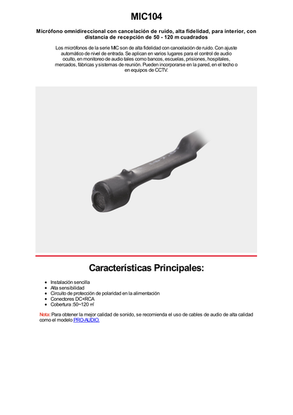 Micrófono omnidireccional con cancelación de ruido, alta fidelidad, para interior, con distancia de recepción de 50 - 120 m cuadrados