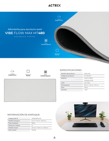 Mousepad Acteck Vibe Flow Max MT480 Gris 90x40cm Superficie Suave y Acabado Tela