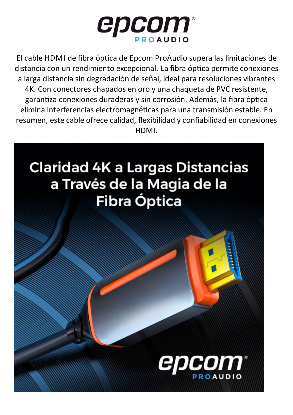 Cable HDMI de Fibra Óptica de 15m | Alta Definición | Version 2.0 | Alta velocidad 18Gbps | 4K@60Hz | HDCP 2.2 | Resistente a EMI y RFI