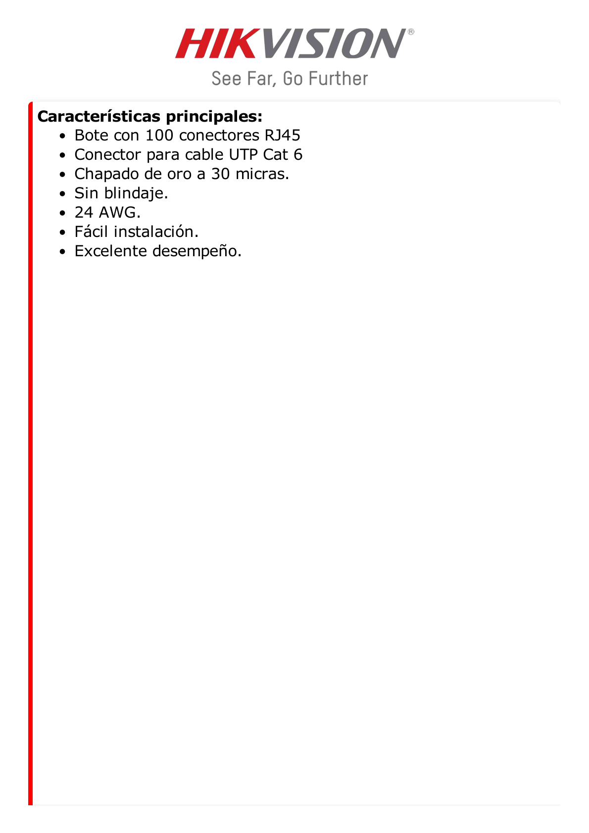 Bote con 100 Piezas de Plug Modular RJ45 / Cat 6 / Chapado en Oro a 30 Micras / Sin Blindaje / Facil Instalación / Uso Interior / Soporta Norma TIA-568B / Cumple con RoHS 2.0