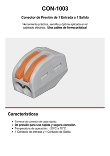 Conector Compacto para 1 Cable de Entrada 1 Cable de Salida / Cables Compatibles 12AWG-28AWG