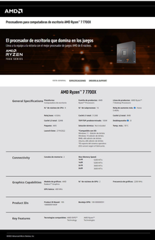 Procesador AMD Ryzen 7 7700X sin disipador y graficos socket AM5 8Core 4.5Ghz 105w Zen 4