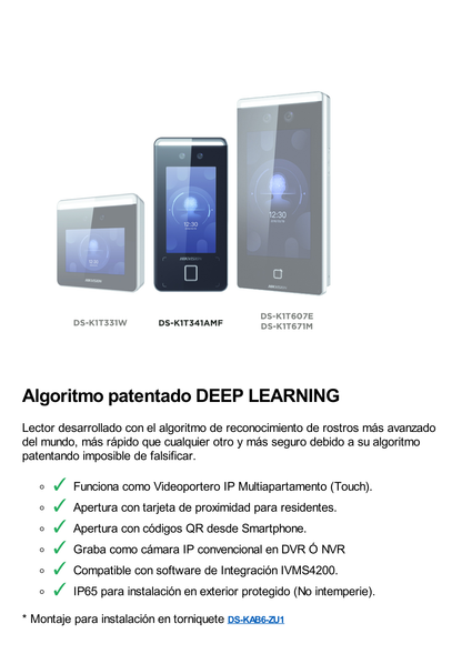 Terminal Facial Min Moe ULTRA RÁPIDO (IP65) / Hasta 1.5 mts en lectura / Soporta P2P Hik-Connect / 3,000 Usuarios /QR y Videoportero (ambientes de bajo ruido)