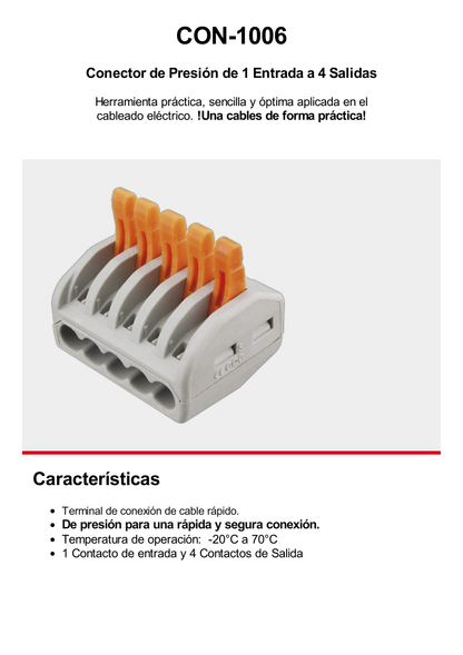 Conector Compacto para 1 Cable de Entrada 4 Cables de Salida / Cables Compatibles 12AWG-28AWG