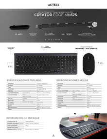 Kit Teclado y Mouse Acteck Creator Inspire Edge MK675 Inalámbrico Ultra Delgado