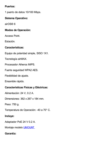 LiteBeam airMAX M5 CPE hasta 100 Mbps, 5 GHz (5150 - 5875 MHz) con antena integrada de 23 dBi, incluye montaje universal UMOUNT