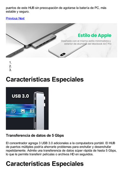 HUB USB-C (Thunderbolt 3) 6 en 2 | 3 Puertos USB3.0 | 1 USB-C (PD 100W) | Transferencia de Video y Datos | Memoria SD+ Micro SD (TF) Uso Simultáneo | Multifuncional para MacBook Pro/Air | Carcasa de Aluminio.