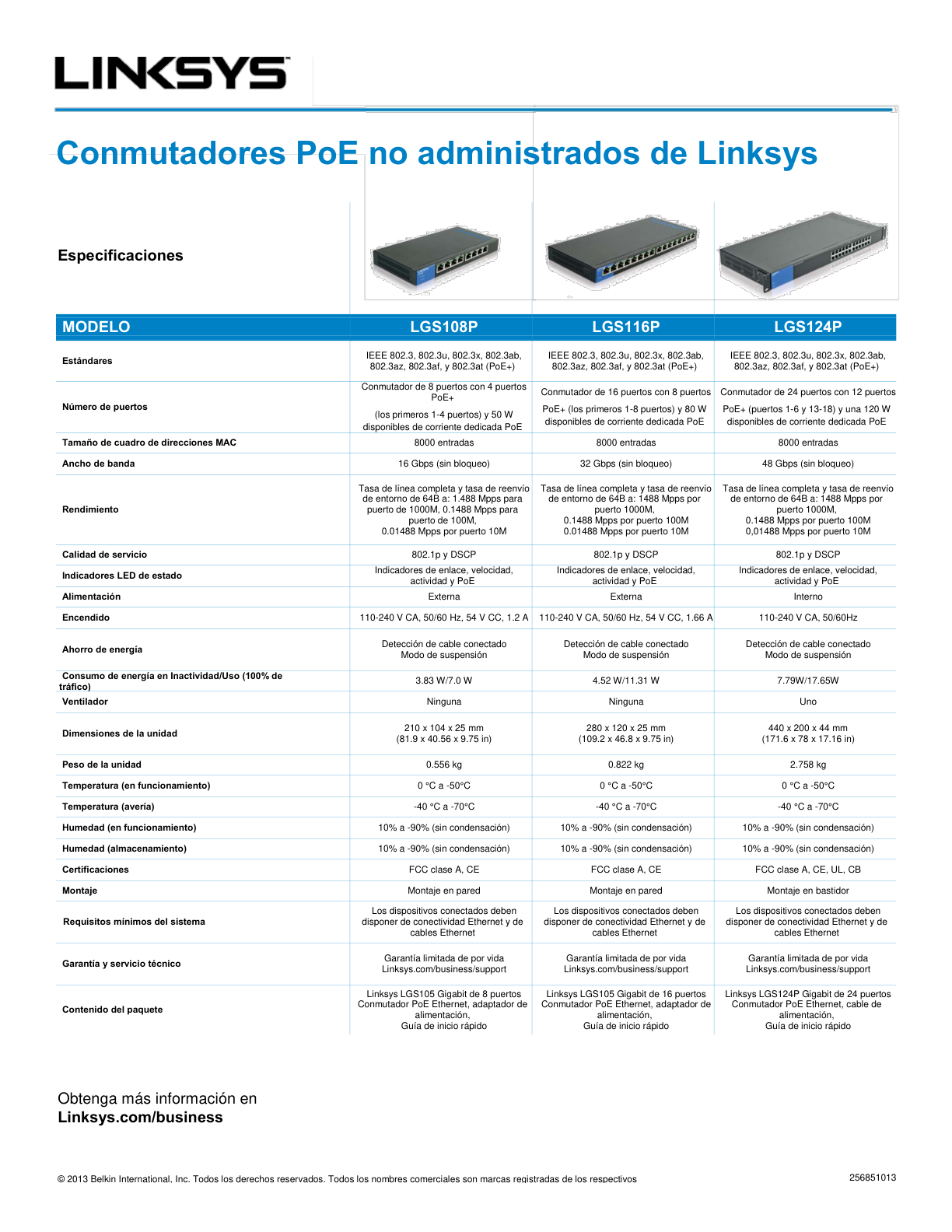 Switch Linksys LGS116P metálico 16 puertos gigabit (8 puertos PoE+ 802.3at max. 80W) QoS