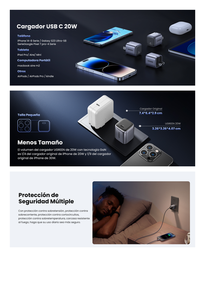 Cargador Mini de 20W serie Nexode | 1 USB-C de Carga Rápida | Tecnología GaN II | Power Delivery 3.0 | Quick Charge 4.0 | Carga Inteligente | Múltiple Protección  | Mayor Eficiencia Energética | Tamaño Compacto .