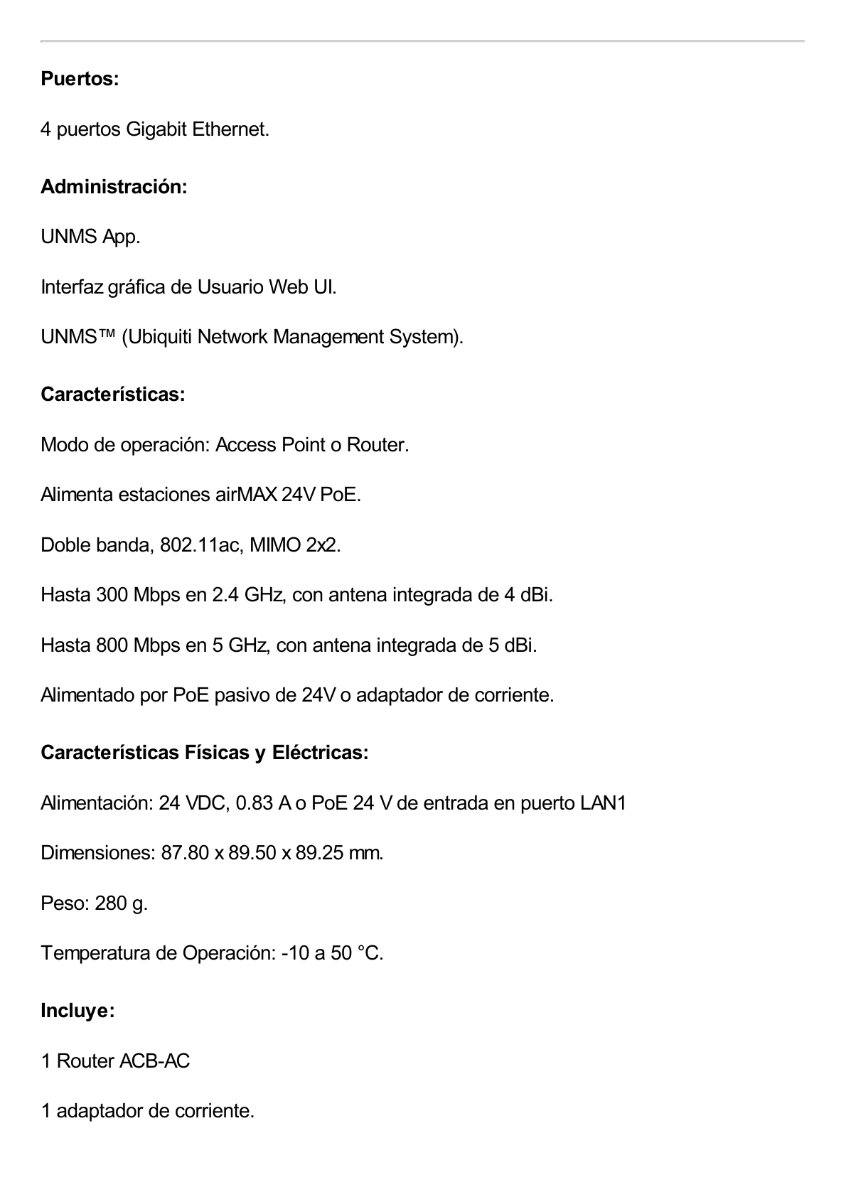 Access Point/Router Wi-Fi airCube AC, MIMO 2x2, doble banda 2.4 GHz (hasta 300 Mbps), 5 GHz (hasta 800 Mbps)