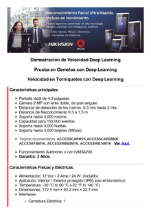 Kit de Control de Acceso TODO INCLUIDO con Lector de Rostros, QRs , Tarjetas y Huellas / 3,000 Rostros / Compatible con App Hik-Connect / Videoportero / Incluye Electroimán  Botón de Salida y Montajes Z y L para imán