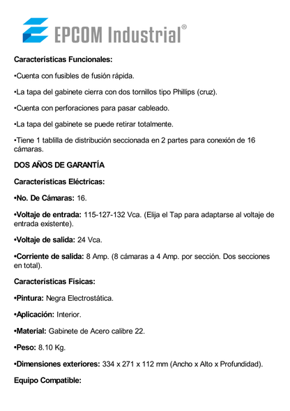 Fuente de Poder para CCTV de 16 salidas a 24 Vca. 8 Amp. Versión 2.0