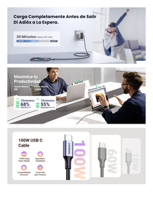 Cable USB-C a USB-C | 3 Metros | Carga Rápida de hasta 100W | Transferencia de datos 480 Mbps | PD3.0 | QC4.0/3.0/2.0 | FPC | AFC | Protección Integrada| Caja de Aluminio | Nylon Trenzado | Amplia Compatibilidad | Color Negro.