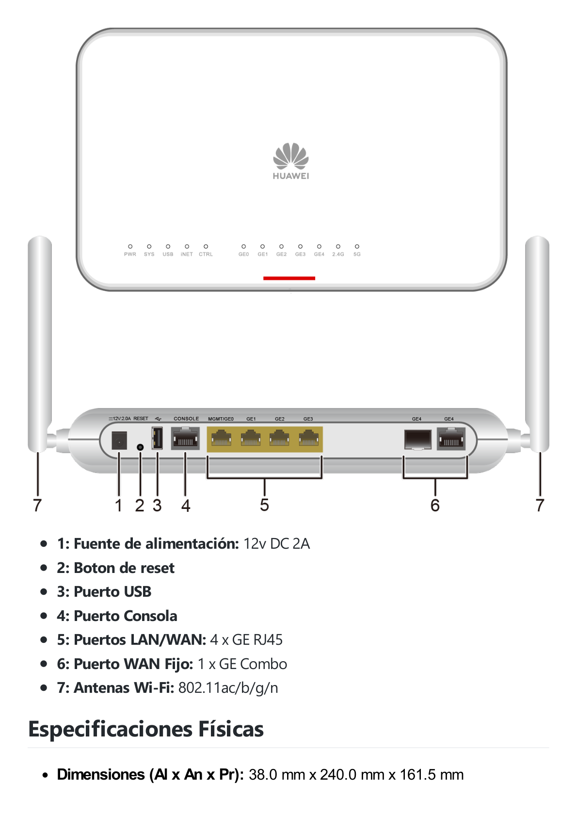 Router Huawei NetEngine para Pequeñas Empresas / Soporta SD-WAN, Balanceo de Cargas/Failover, Seguridad y Wi-Fi Doble Banda MIMO 2x2