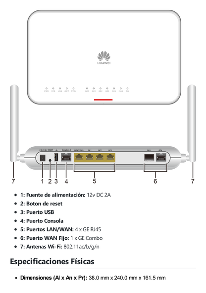 Router Huawei NetEngine para Pequeñas Empresas / Soporta SD-WAN, Balanceo de Cargas/Failover, Seguridad y Wi-Fi Doble Banda MIMO 2x2