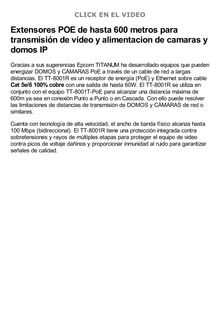 (POE 600 METROS) Receptor para Extensor PoE TT-8001TPOE / 1 Puerto  para recepción de video y alimentación (PoE) / IDEAL PARA DOMOS Y CAMARAS IP / Conexión en Cascada / Soporta PTZ´s de 60 W / Soporta IEEE802.3af/at