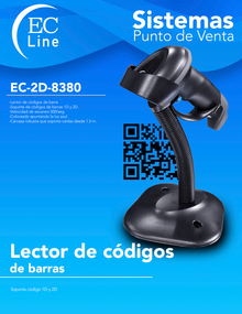 Lector de Código de Barras EC Line 2D-8380 1D 2D USB Incluye Cable y Base