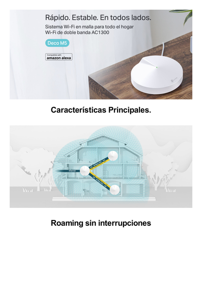 Router Inalámbrico MESH Interior para Hogar / Doble Banda Wi-Fi 5 AC1300 Mbps / 2 Puerto Gigabit WAN/LAN / 4 Antenas Internas / Administración Mediante la App Deco (iOS, Android) / Protección HomeCare / Antivirus Integrado