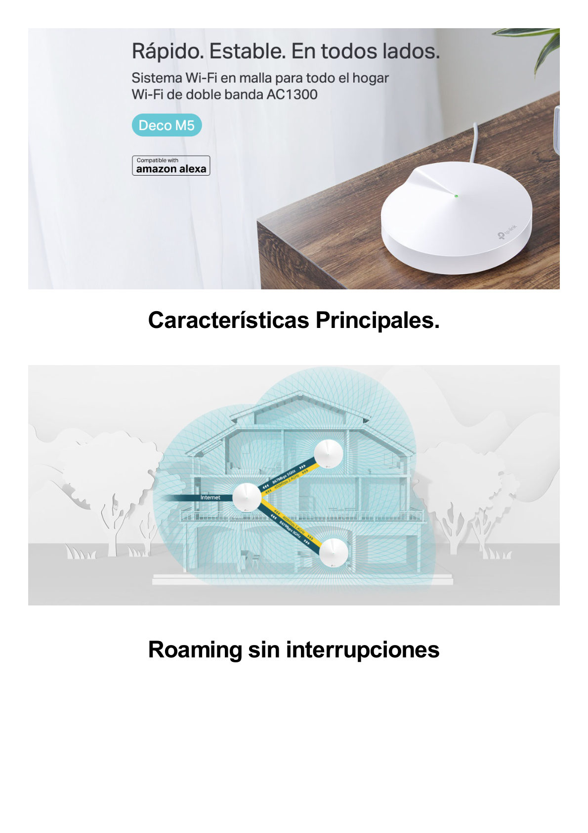 Kit 2 Routers Inalámbricos MESH Interior para Hogar / Doble Banda Wi-Fi 5 AC1300 Mbps / 2 Puerto Gigabit WAN/LAN / 4 Antenas Internas / Administración Mediante la App Deco (iOS, Android) / Protección HomeCare