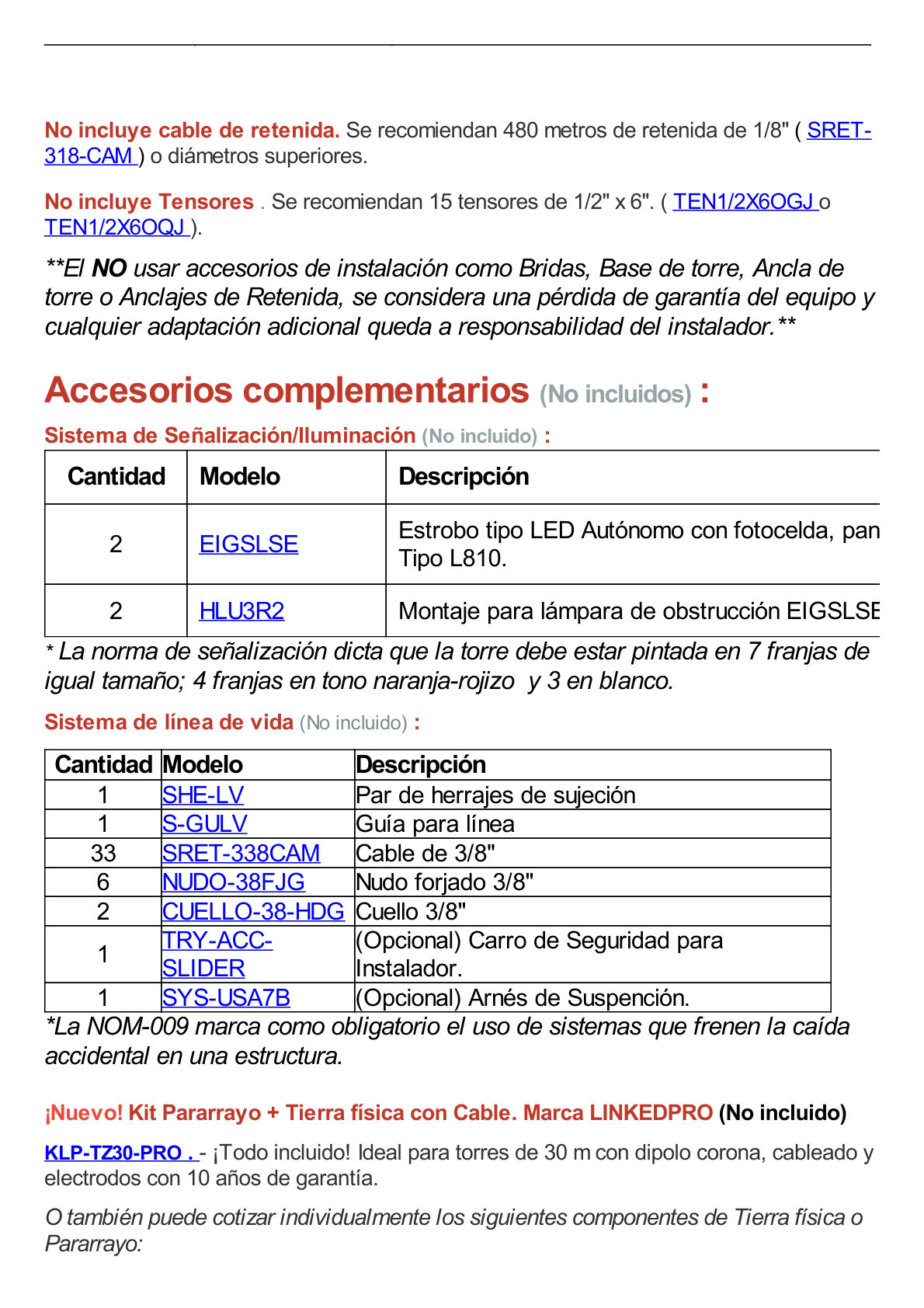 Kit de Torre Arriostrada de Piso de 30 m con Tramo STZ30G Galvanizada por Inmersión en Caliente (No incluye retenida).