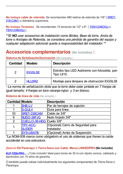 Kit de Torre Arriostrada de Piso de 30 m con Tramo STZ30G Galvanizada por Inmersión en Caliente (No incluye retenida).