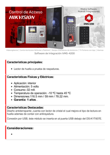 Módulo Lector de Huella para Biometrico DS-K1T607E y DS-K1T671M / Fácil Integración Plug & Play